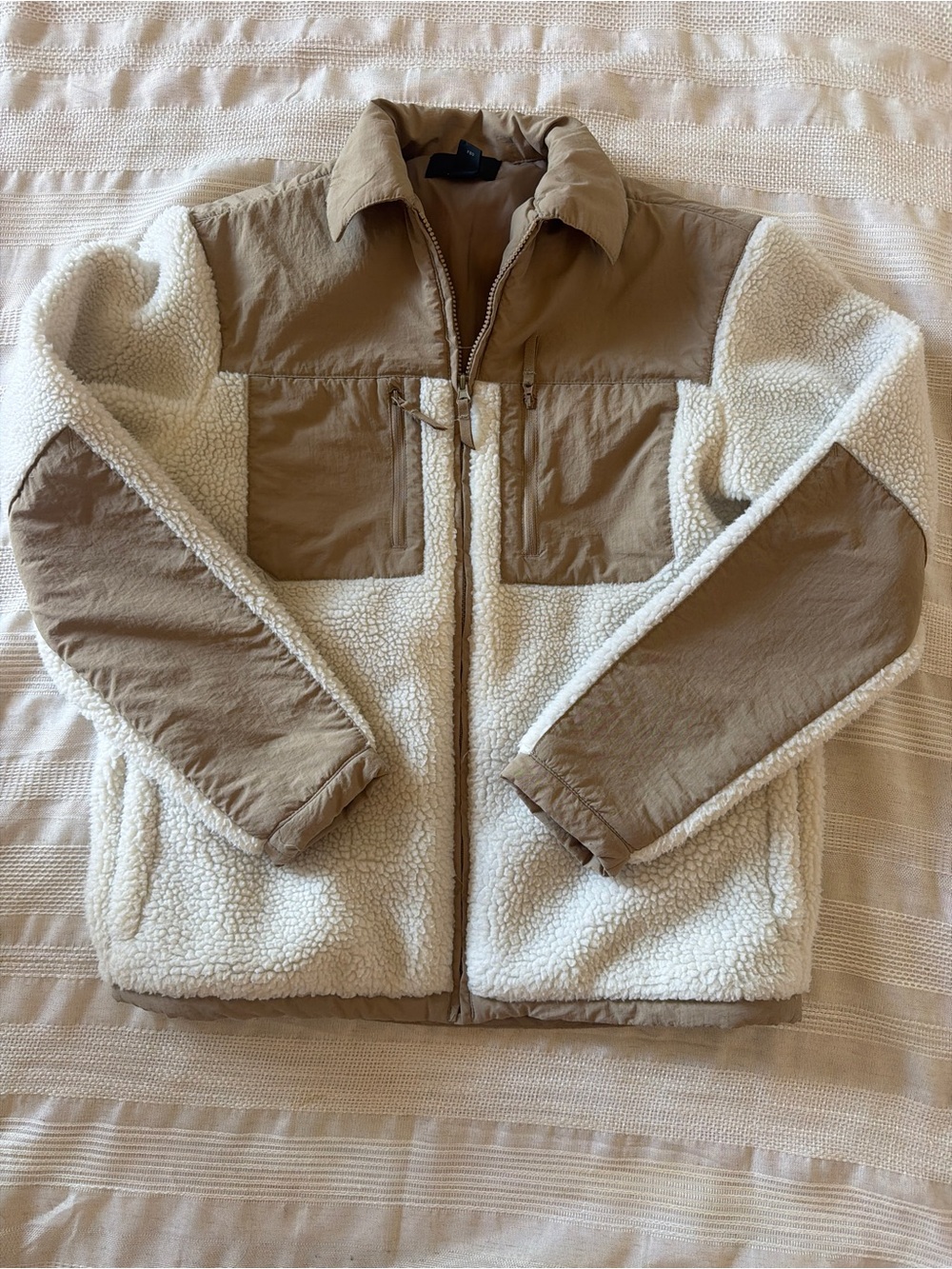 Men's Cream & Tan Sherpa Zip Jacket - H&M